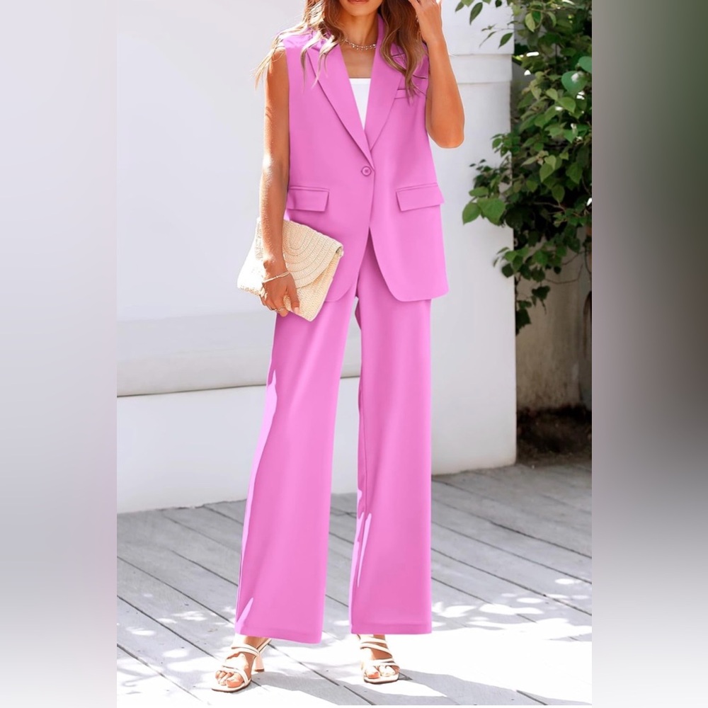 Chic Women's Pink Wide Leg Pantsuit